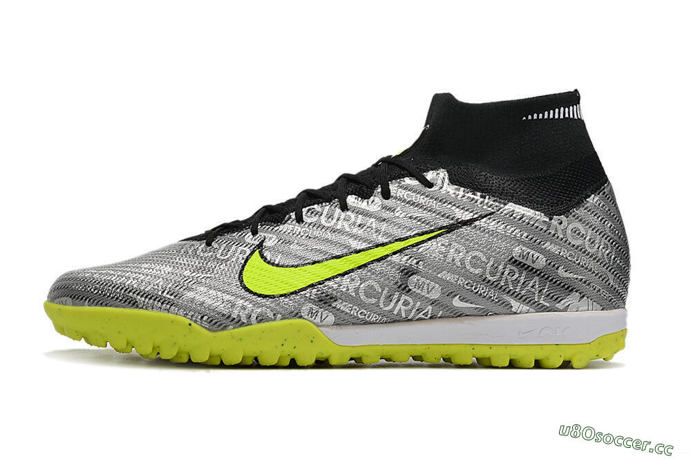 Unisex Nike Air Zoom Mercurial Superfly 9 Elite TF Artificial Turf High-Tops Football Shoes - Silver/Green/Black 0