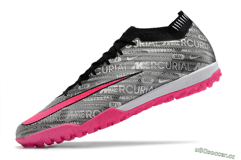 Unisex Nike Air Zoom Mercurial Vapor 15 Elite TF Artificial Turf Low-Tops Football Shoes - Silver/Pink/Black 7