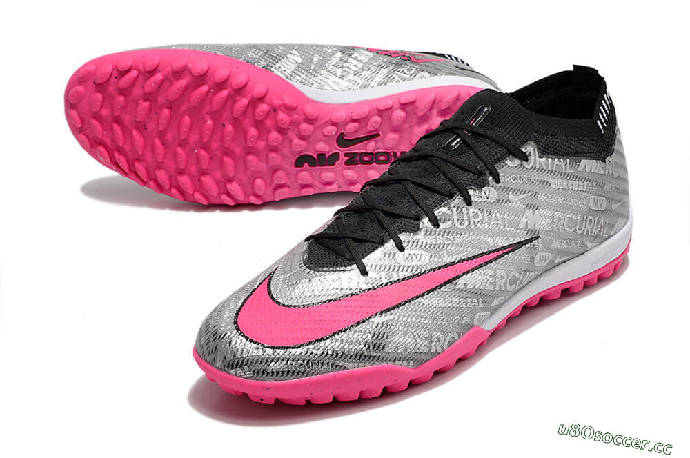 Unisex Nike Air Zoom Mercurial Vapor 15 Elite TF Artificial Turf Low-Tops Football Shoes - Silver/Pink/Black 3