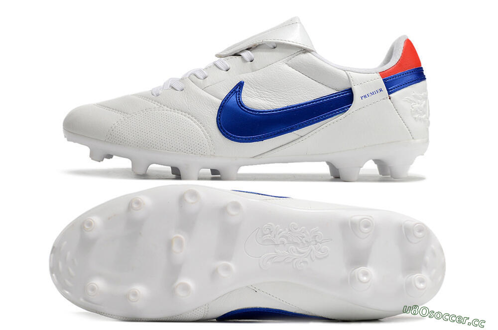 Men's Nike Premier 3 FG Firm Ground Low-Tops Football Boots - White/Blue/Red 1