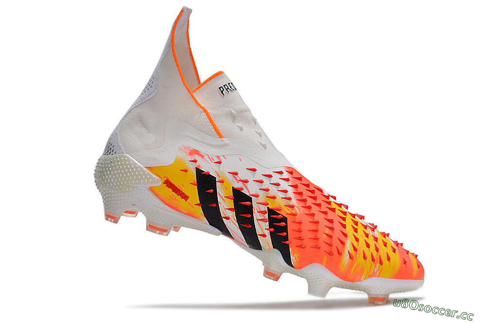 Men's Adidas Predator Freak+ FG Firm Ground High-Tops Football Boots - White/Black/Orange 4