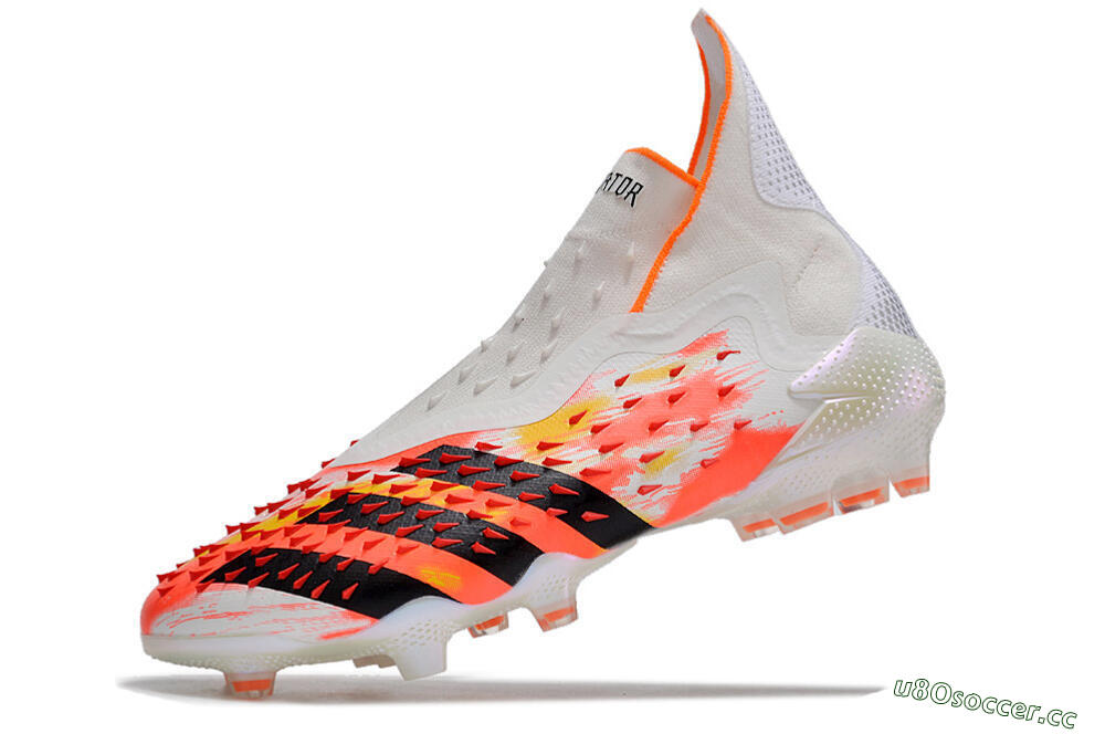 Men's Adidas Predator Freak+ FG Firm Ground High-Tops Football Boots - White/Black/Orange 5