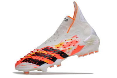 Men's Adidas Predator Freak+ FG Firm Ground High-Tops Football Boots - White/Black/Orange