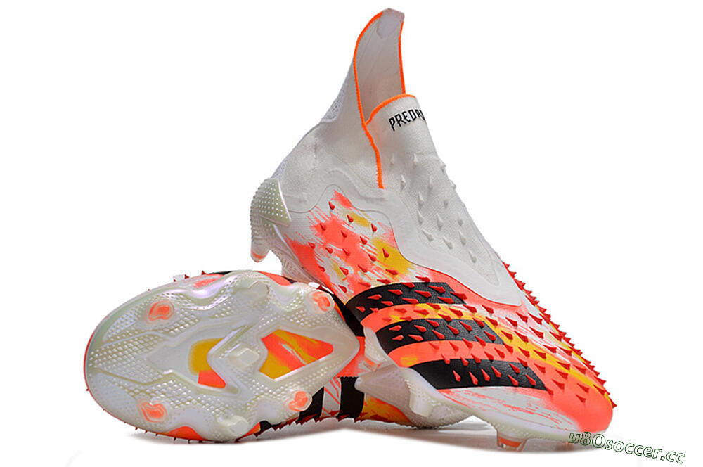Men's Adidas Predator Freak+ FG Firm Ground High-Tops Football Boots - White/Black/Orange 3