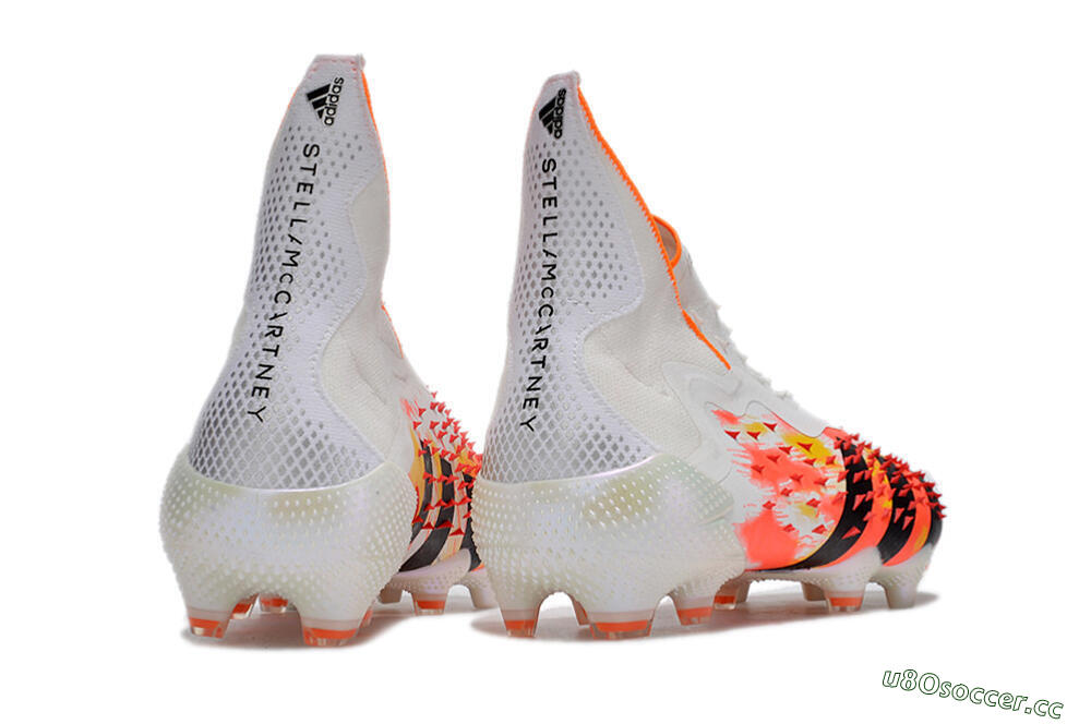 Men's Adidas Predator Freak+ FG Firm Ground High-Tops Football Boots - White/Black/Orange 6