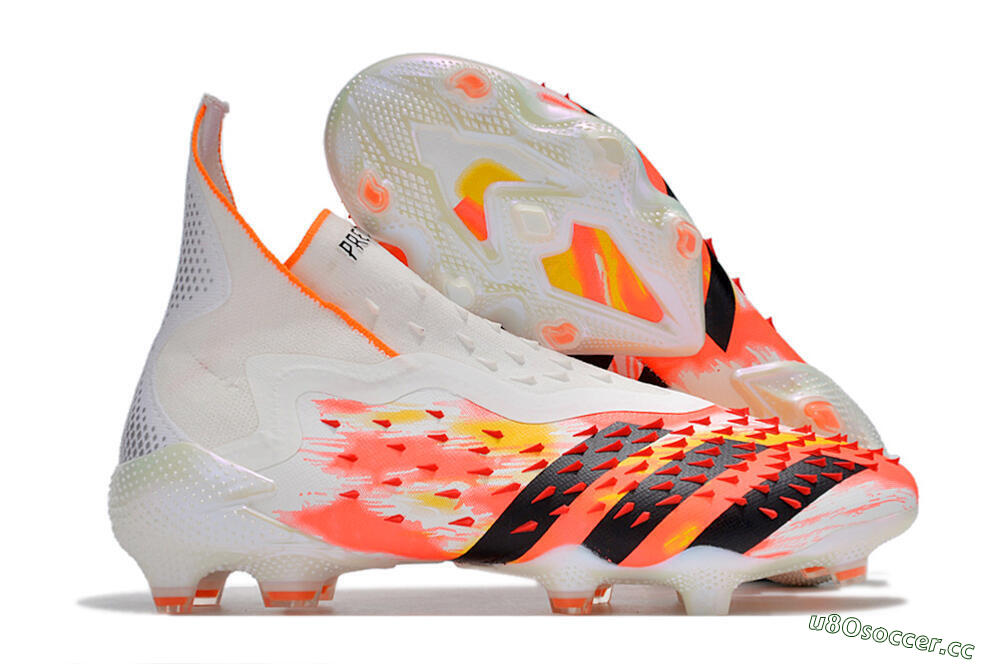 Men's Adidas Predator Freak+ FG Firm Ground High-Tops Football Boots - White/Black/Orange 2