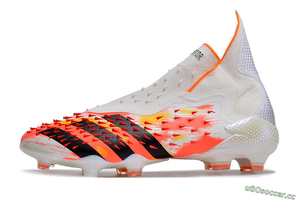 Men's Adidas Predator Freak+ FG Firm Ground High-Tops Football Boots - White/Black/Orange 0