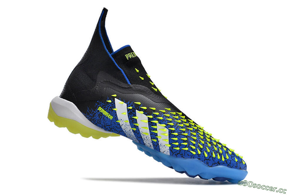 Men's Adidas Predator Freak+ TF Artificial Turf High-Tops Football Shoes - Black/Blue/Green 4