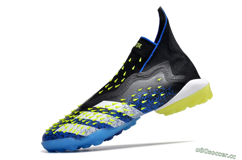Men's Adidas Predator Freak+ TF Artificial Turf High-Tops Football Shoes - Black/Blue/Green 5