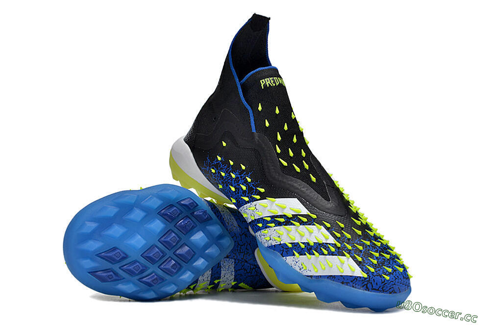 Men's Adidas Predator Freak+ TF Artificial Turf High-Tops Football Shoes - Black/Blue/Green 3