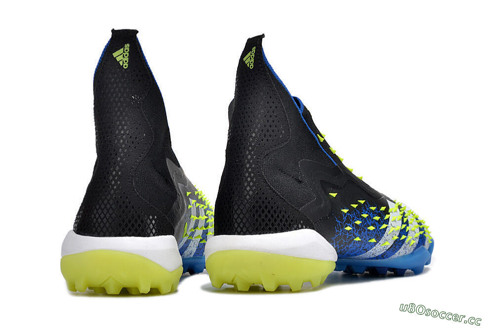 Men's Adidas Predator Freak+ TF Artificial Turf High-Tops Football Shoes - Black/Blue/Green 6