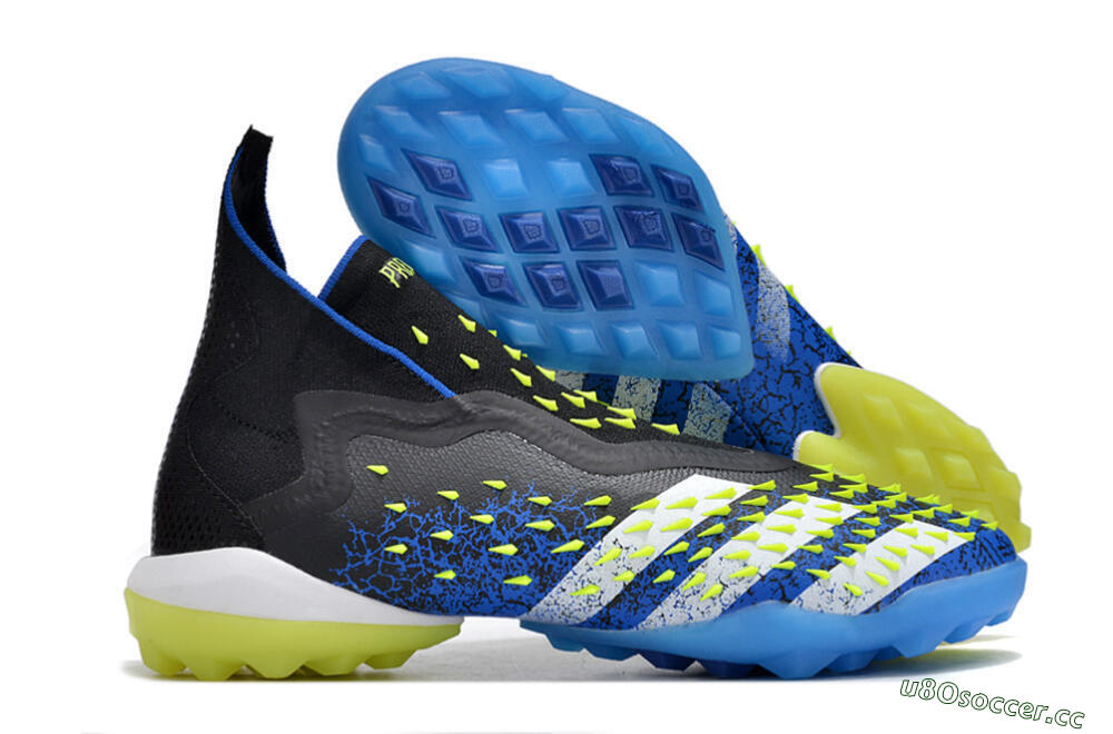 Men's Adidas Predator Freak+ TF Artificial Turf High-Tops Football Shoes - Black/Blue/Green 2