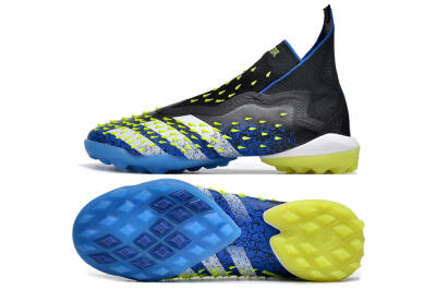 Men's Adidas Predator Freak+ TF Artificial Turf High-Tops Football Shoes - Black/Blue/Green