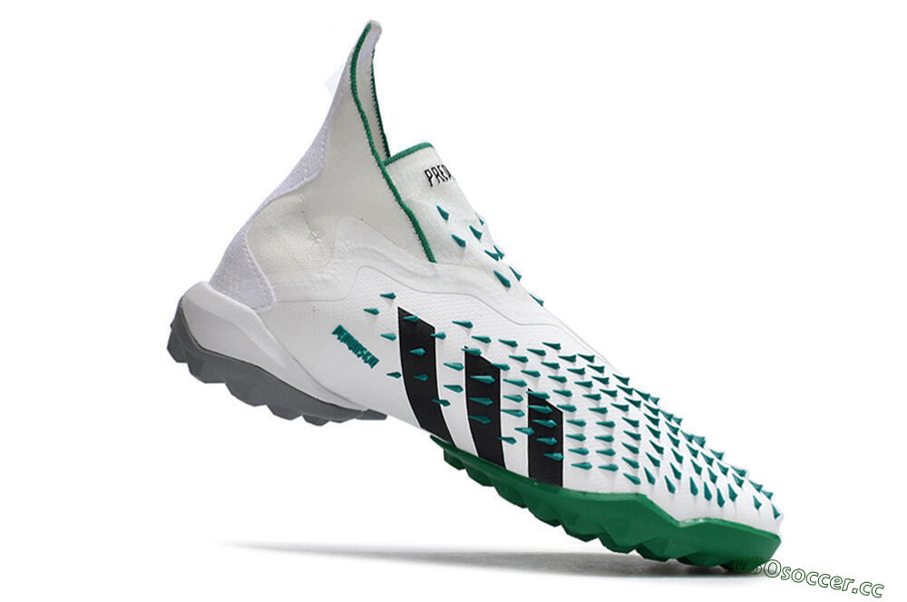 Men's Adidas Predator Freak+ TF Artificial Turf High-Tops Football Shoes - White/Green/Black 4
