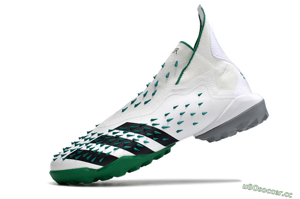 Men's Adidas Predator Freak+ TF Artificial Turf High-Tops Football Shoes - White/Green/Black 5