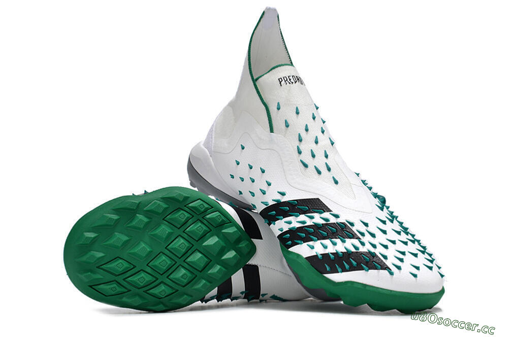 Men's Adidas Predator Freak+ TF Artificial Turf High-Tops Football Shoes - White/Green/Black 3
