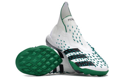 Men's Adidas Predator Freak+ TF Artificial Turf High-Tops Football Shoes - White/Green/Black