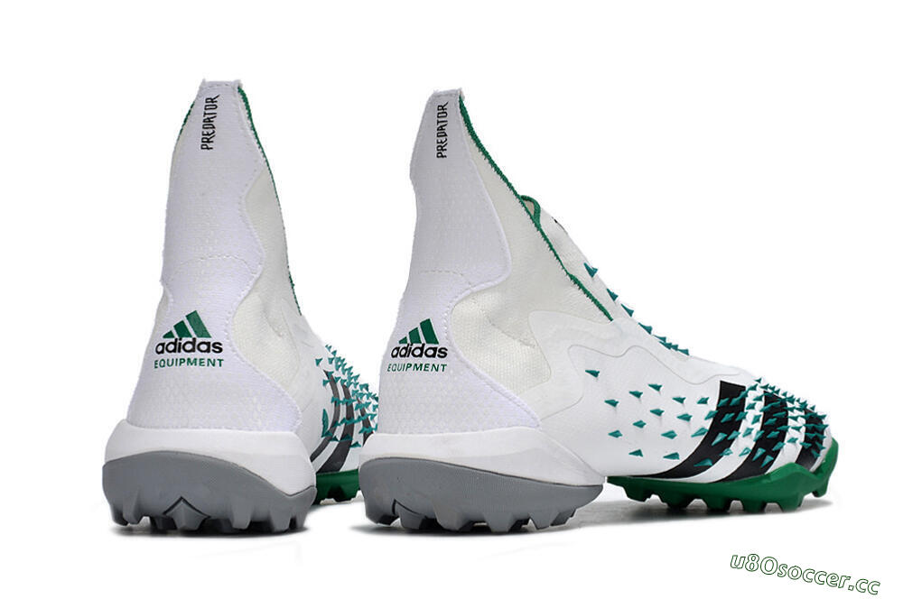 Men's Adidas Predator Freak+ TF Artificial Turf High-Tops Football Shoes - White/Green/Black 6