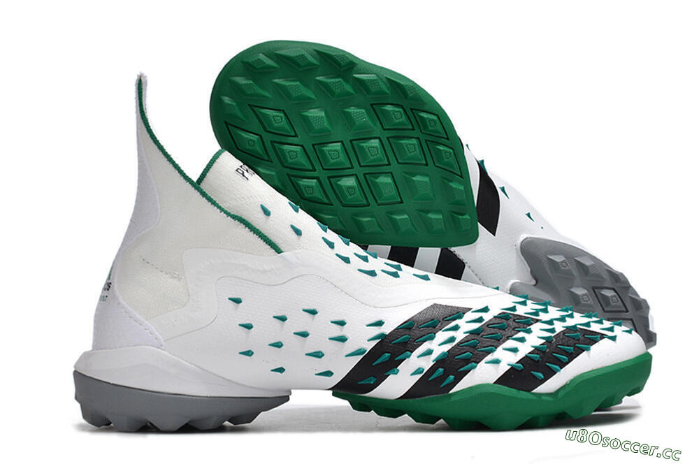 Men's Adidas Predator Freak+ TF Artificial Turf High-Tops Football Shoes - White/Green/Black 2
