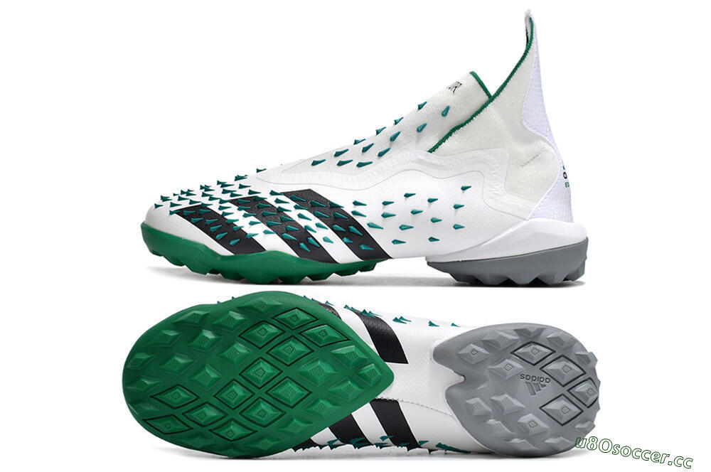 Men's Adidas Predator Freak+ TF Artificial Turf High-Tops Football Shoes - White/Green/Black 1