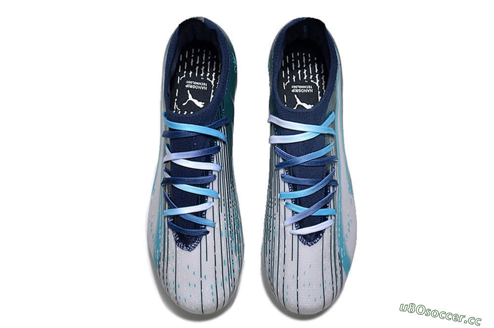 Men's Puma Ultra Ultimate TF Artificial Turf Low-Tops Football Shoes - White/Blue/Green 4