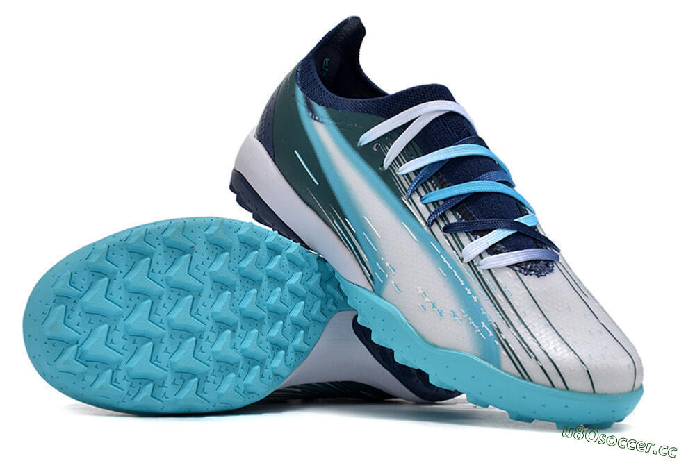 Men's Puma Ultra Ultimate TF Artificial Turf Low-Tops Football Shoes - White/Blue/Green 3