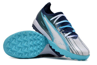 Men's Puma Ultra Ultimate TF Artificial Turf Low-Tops Football Shoes - White/Blue/Green