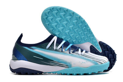 Men's Puma Ultra Ultimate TF Artificial Turf Low-Tops Football Shoes - White/Blue/Green