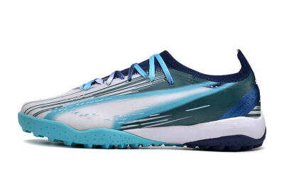 Men's Puma Ultra Ultimate TF Artificial Turf Low-Tops Football Shoes - White/Blue/Green