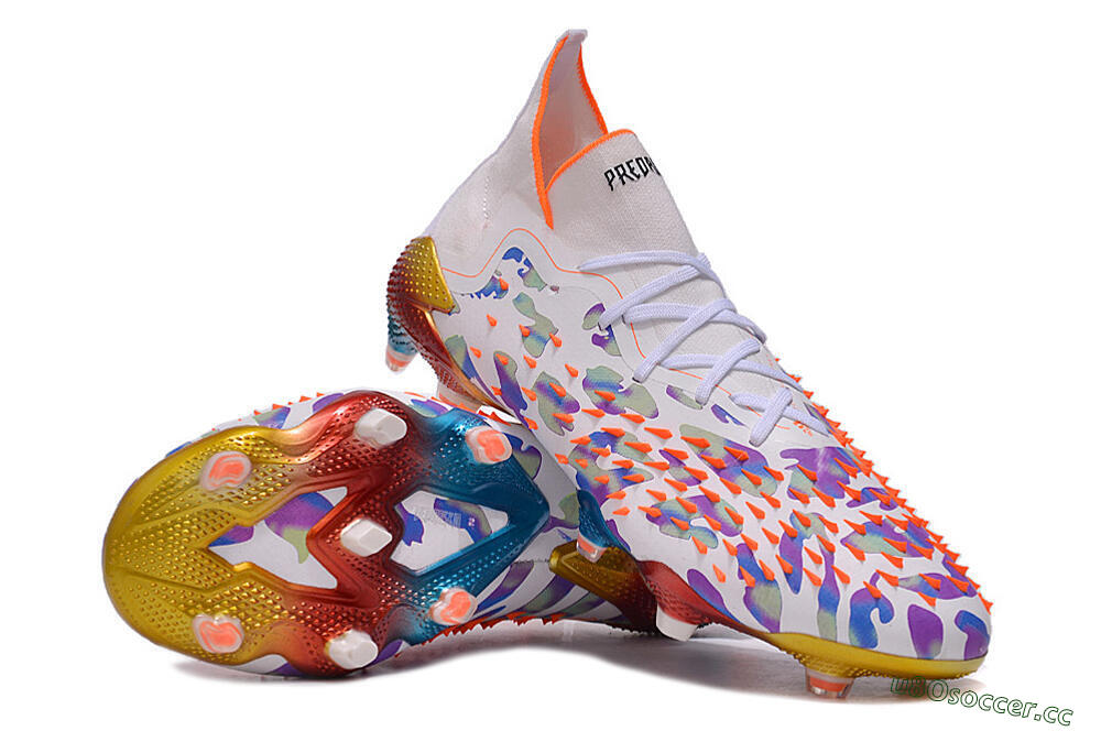 Men's Adidas Predator Freak.1 FG Firm Ground High-Tops Football Boots - White/Rainbow 3