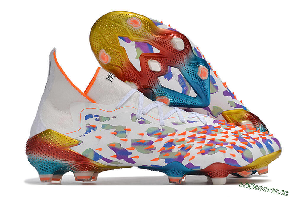 Men's Adidas Predator Freak.1 FG Firm Ground High-Tops Football Boots - White/Rainbow 2