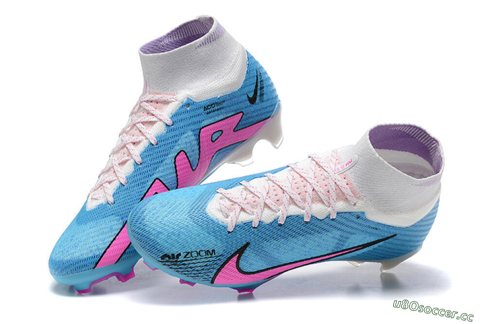 Men's Nike Air Zoom Mercurial Superfly 9 Elite FG Firm Ground High-Tops Football Boots - Blue/Pink/White 5