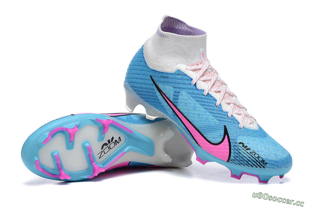 Men's Nike Air Zoom Mercurial Superfly 9 Elite FG Firm Ground High-Tops Football Boots - Blue/Pink/White 4