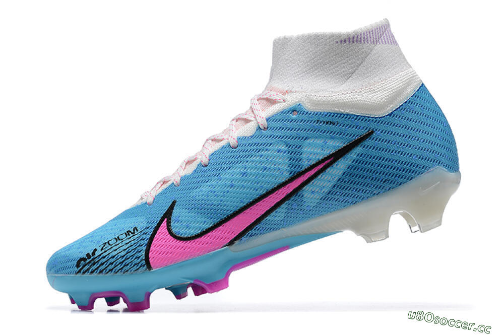 Men's Nike Air Zoom Mercurial Superfly 9 Elite FG Firm Ground High-Tops Football Boots - Blue/Pink/White 7