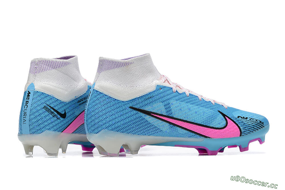Men's Nike Air Zoom Mercurial Superfly 9 Elite FG Firm Ground High-Tops Football Boots - Blue/Pink/White 8