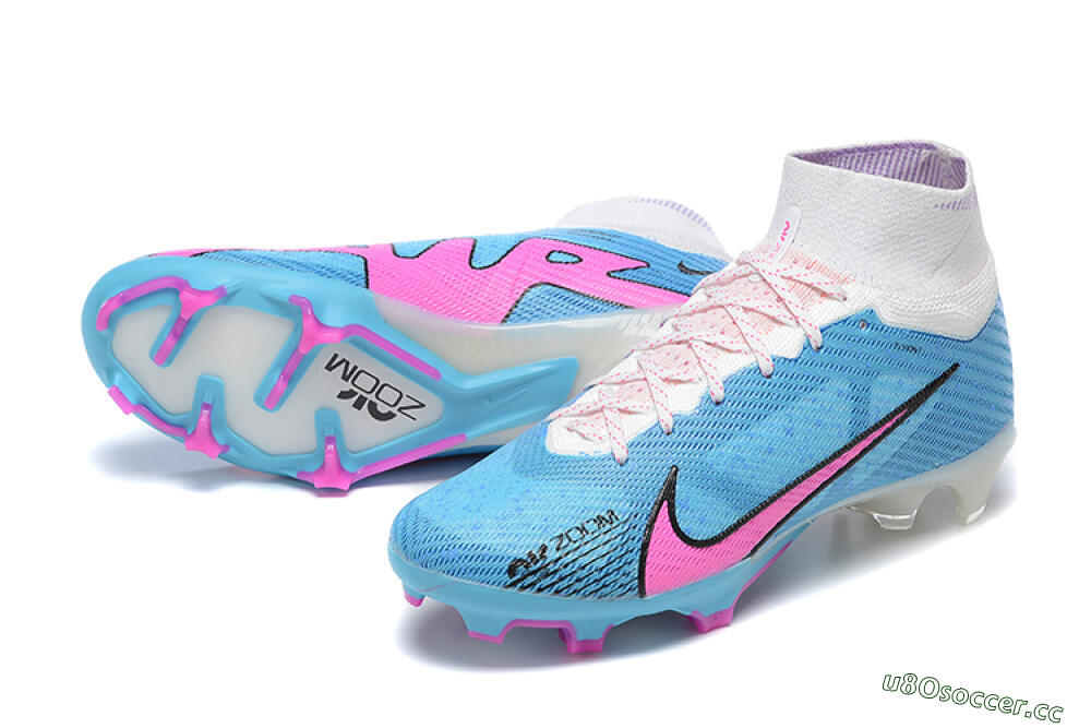 Men's Nike Air Zoom Mercurial Superfly 9 Elite FG Firm Ground High-Tops Football Boots - Blue/Pink/White 3