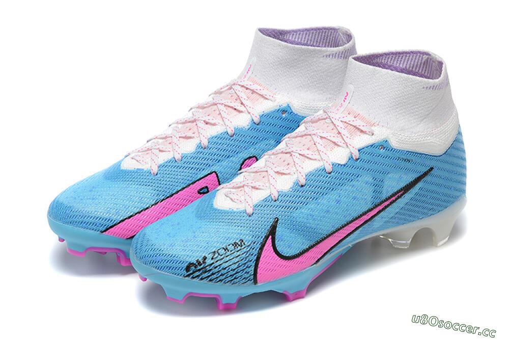 Men's Nike Air Zoom Mercurial Superfly 9 Elite FG Firm Ground High-Tops Football Boots - Blue/Pink/White 9
