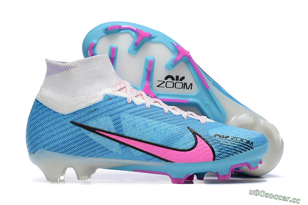 Men's Nike Air Zoom Mercurial Superfly 9 Elite FG Firm Ground High-Tops Football Boots - Blue/Pink/White 2
