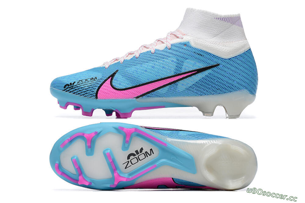 Men's Nike Air Zoom Mercurial Superfly 9 Elite FG Firm Ground High-Tops Football Boots - Blue/Pink/White 1
