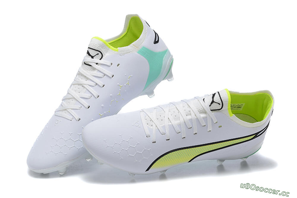 Men's Puma King Ultimate Icon MG Multi Ground Low-Tops Football Boots - White/Yellow/Black 5