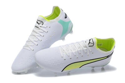 Men's Puma King Ultimate Icon MG Multi Ground Low-Tops Football Boots - White/Yellow/Black