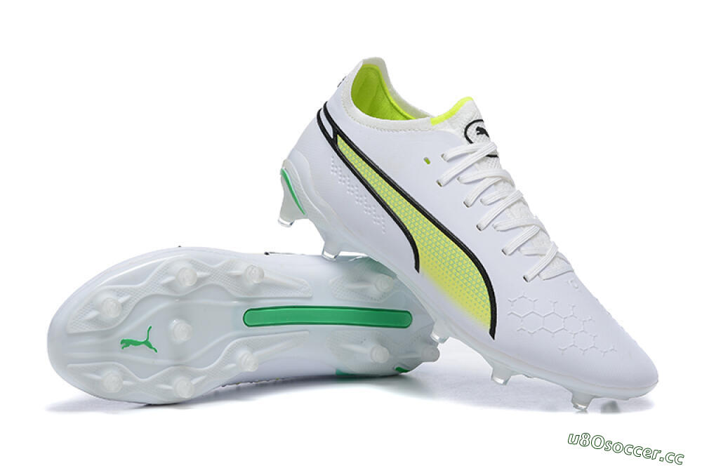 Men's Puma King Ultimate Icon MG Multi Ground Low-Tops Football Boots - White/Yellow/Black 4