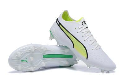 Men's Puma King Ultimate Icon MG Multi Ground Low-Tops Football Boots - White/Yellow/Black