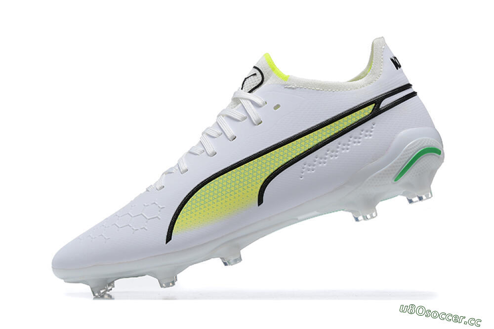 Men's Puma King Ultimate Icon MG Multi Ground Low-Tops Football Boots - White/Yellow/Black 7