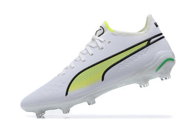 Men's Puma King Ultimate Icon MG Multi Ground Low-Tops Football Boots - White/Yellow/Black