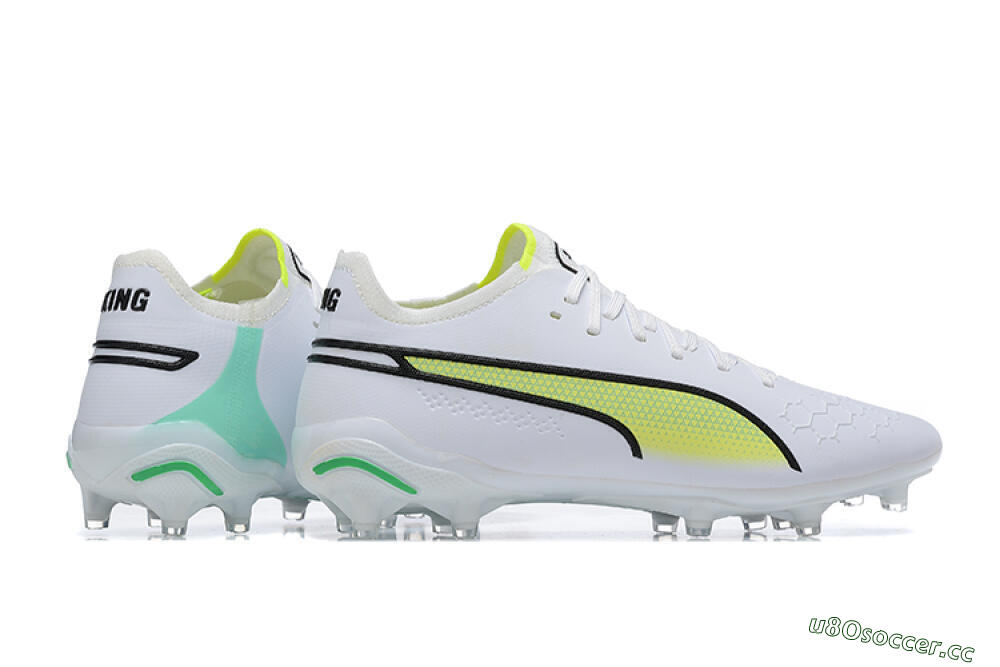Men's Puma King Ultimate Icon MG Multi Ground Low-Tops Football Boots - White/Yellow/Black 8