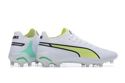 Men's Puma King Ultimate Icon MG Multi Ground Low-Tops Football Boots - White/Yellow/Black