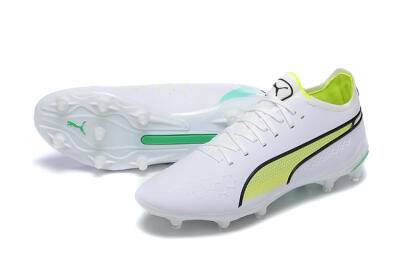 Men's Puma King Ultimate Icon MG Multi Ground Low-Tops Football Boots - White/Yellow/Black