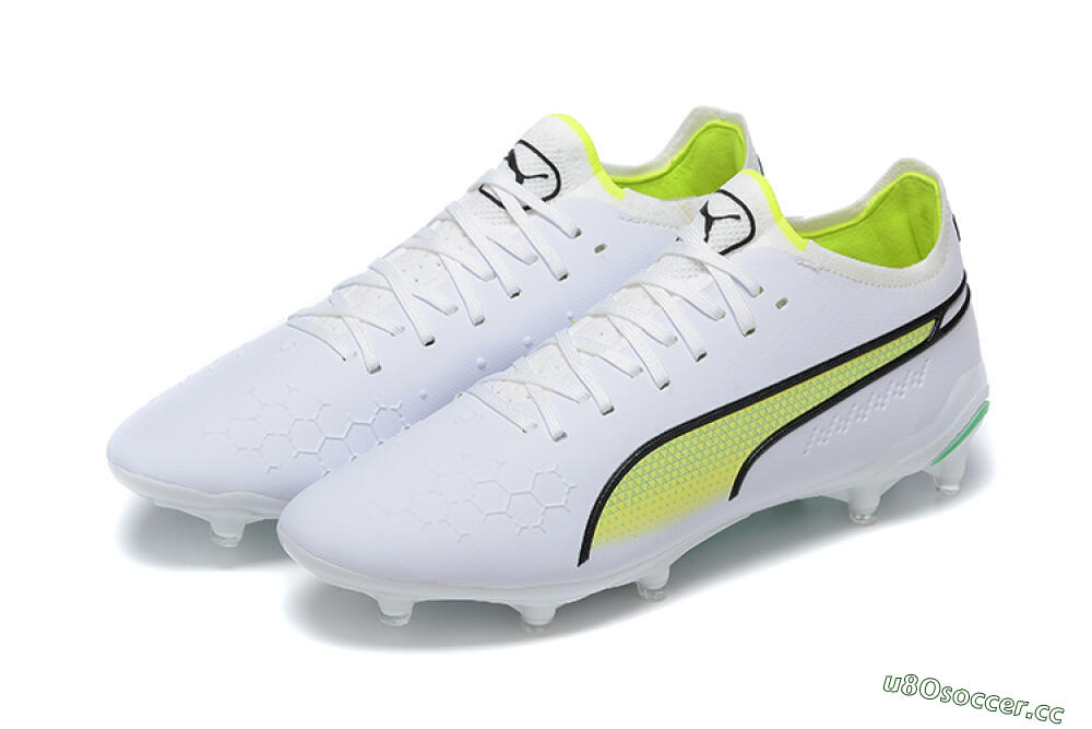 Men's Puma King Ultimate Icon MG Multi Ground Low-Tops Football Boots - White/Yellow/Black 9