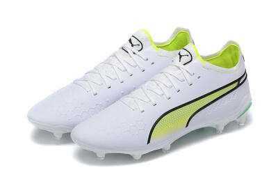 Men's Puma King Ultimate Icon MG Multi Ground Low-Tops Football Boots - White/Yellow/Black